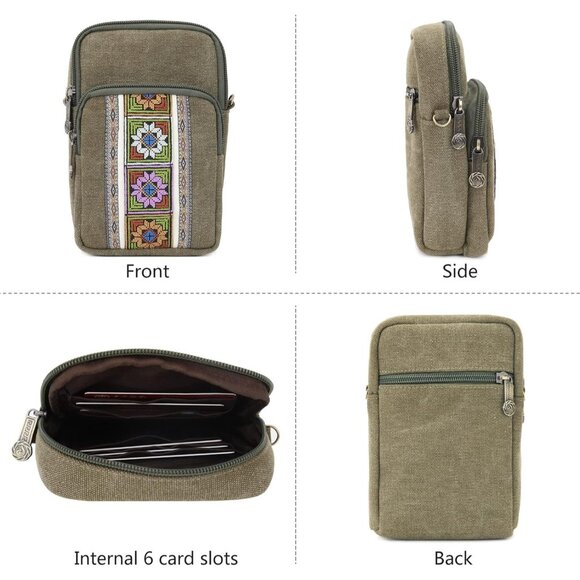 Women's S4 Army Green Vintage Embroidered Cute Mini Cross Body Bag Small Handbag - Picture 4 of 7